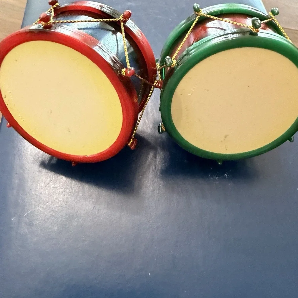 Vintage Teddy Bear Drum Christmas Ornament Set Of 3 Gift Bear Holiday